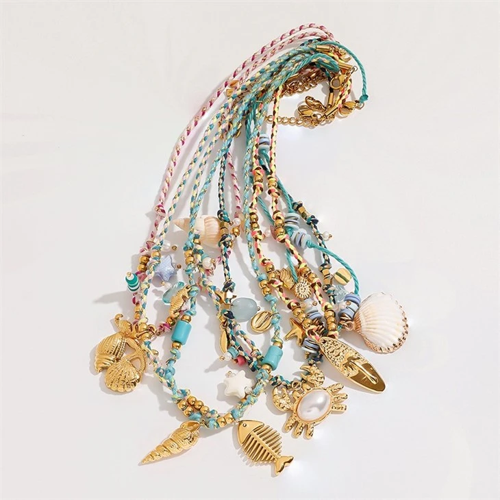Ocean Charm Braided Cord Layered Necklace high quality