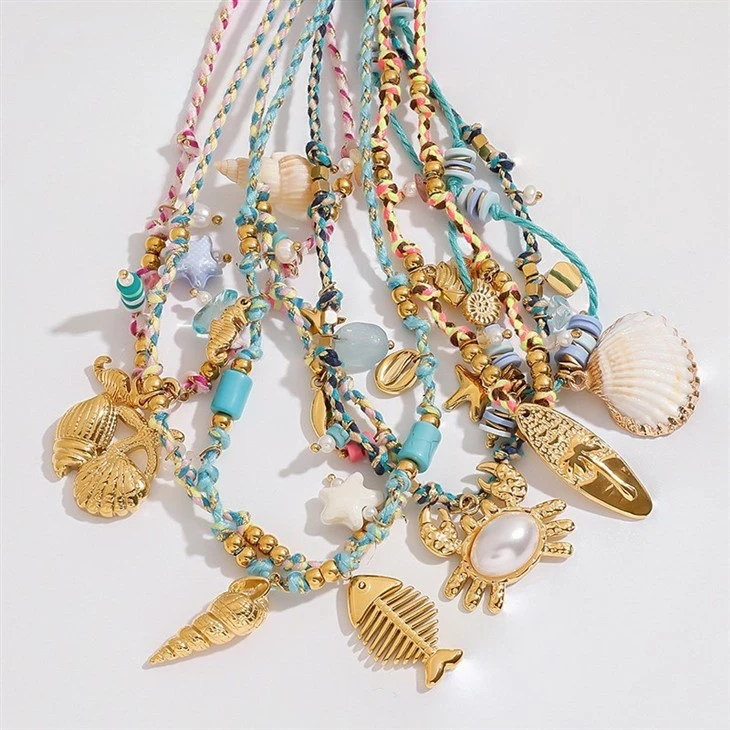 Ocean Charm Braided Cord Layered Necklace price